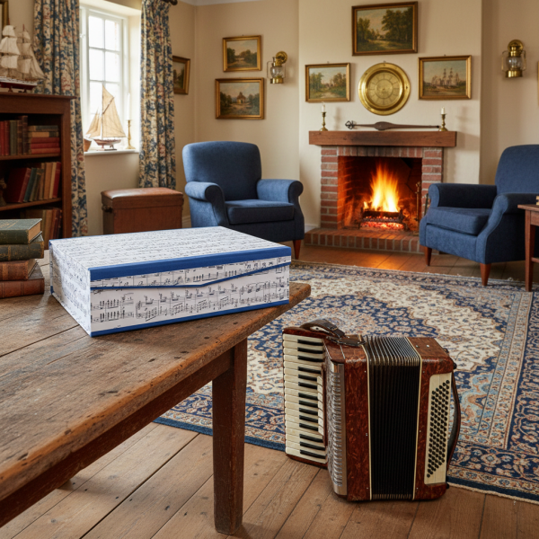 Music box, blue linen